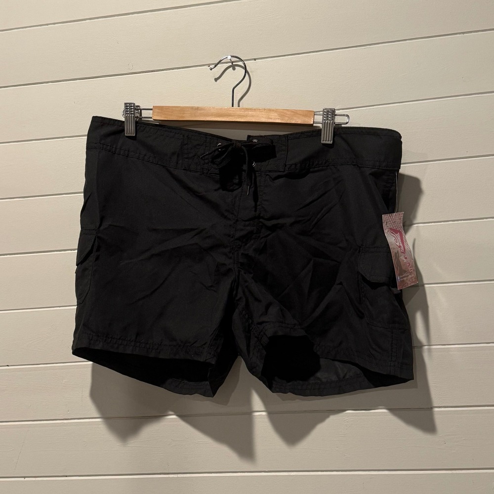 Kanu Surf Breeze Women Board Shorts 12 Black Cargo Swim Trunks 8100 NWT